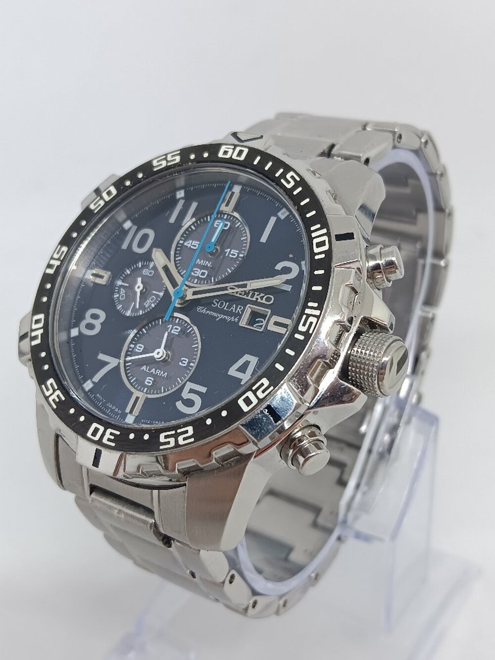 Seiko SSC305 Men's 45mm Silver S/Steel Blue Dial Solar Chronograph Alarm Watch